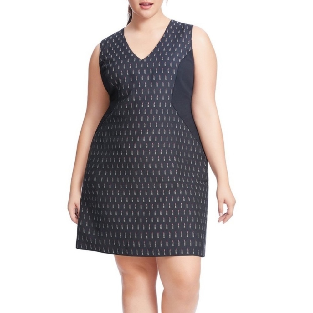 Anthropologie Hutch Black Lipstick Novelty PrintV-Neck Sleeveless Dress 16W